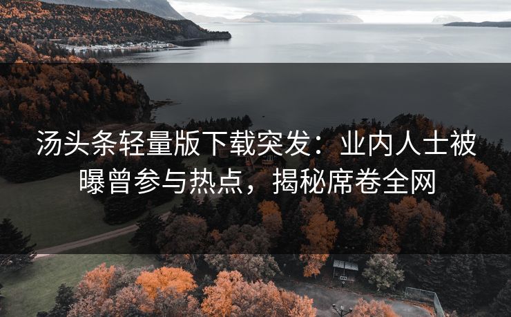 汤头条轻量版下载突发：业内人士被曝曾参与热点，揭秘席卷全网