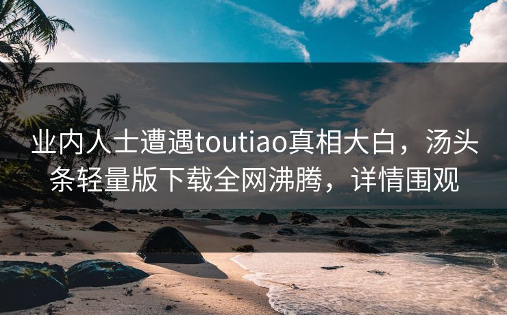 业内人士遭遇toutiao真相大白，汤头条轻量版下载全网沸腾，详情围观